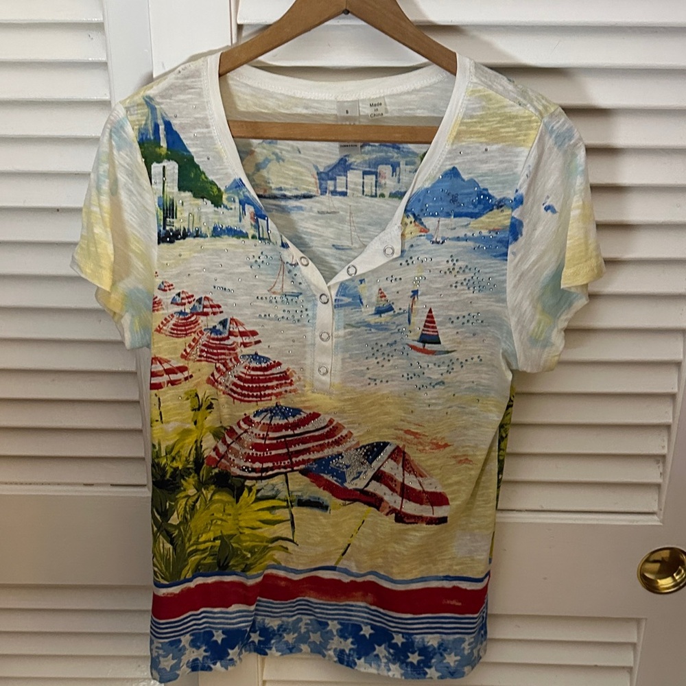 Thomas & Olivia Patriotic Beach Scene T-Shirt